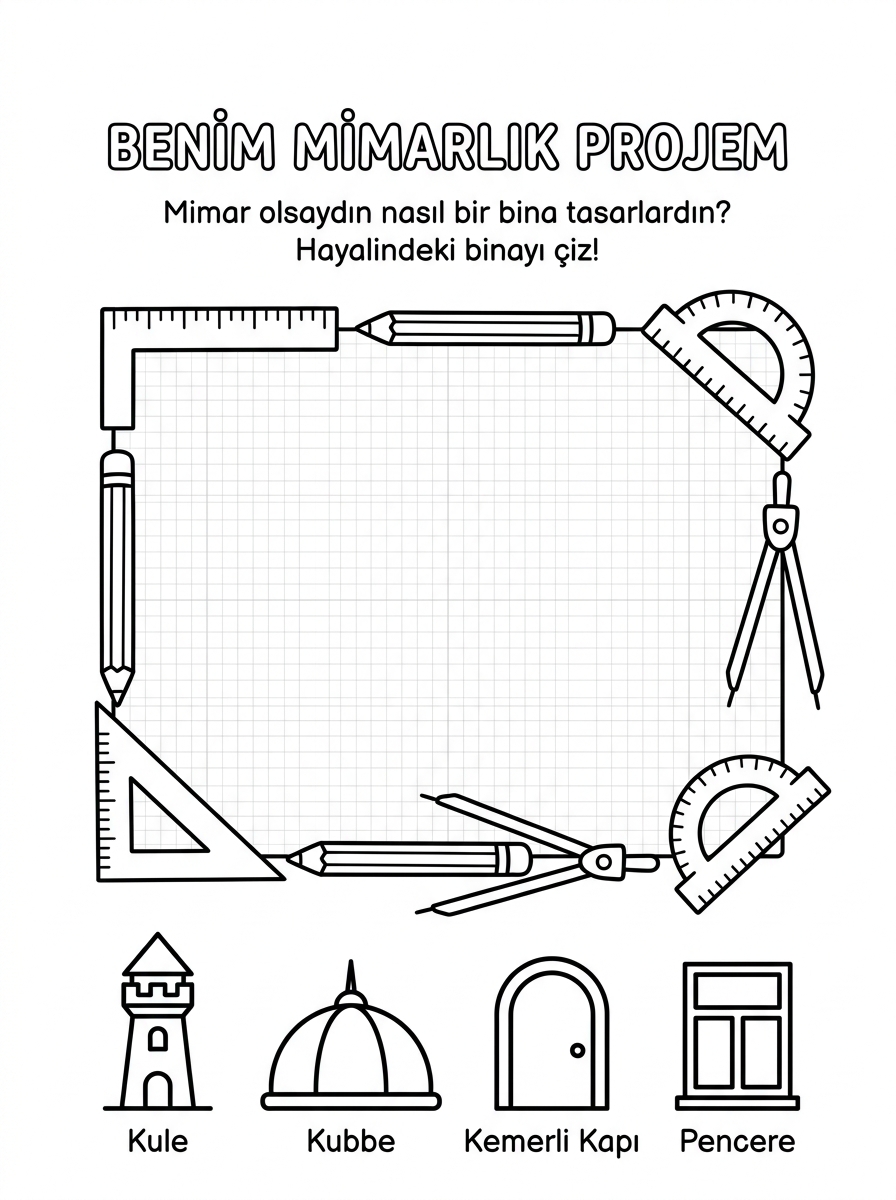 Benim Mimarlık Projem (A4 Yaratıcı Çizim Sayfası)