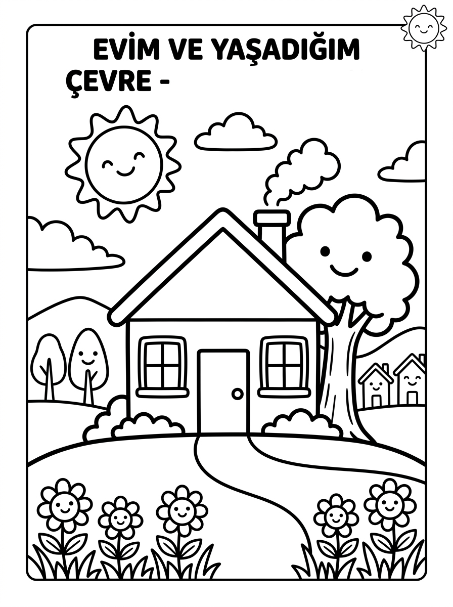 Evim ve Yaşadığım Çevre - 1 Boyama Kolay (36-48 Ay)