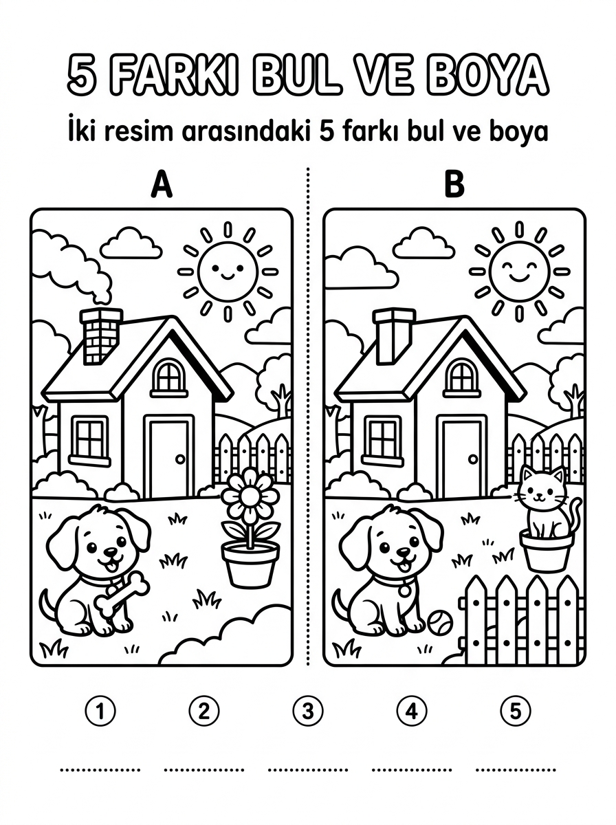 Evim ve Yaşadığım Çevre - 4 Calisma Farki Bul (36-48 Ay)