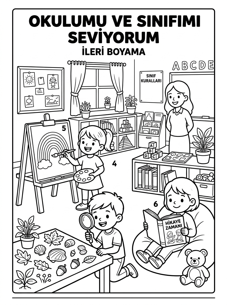 Okulumu sınıfımı seviyorum - 3 Boyama Zor (36-48 Ay)