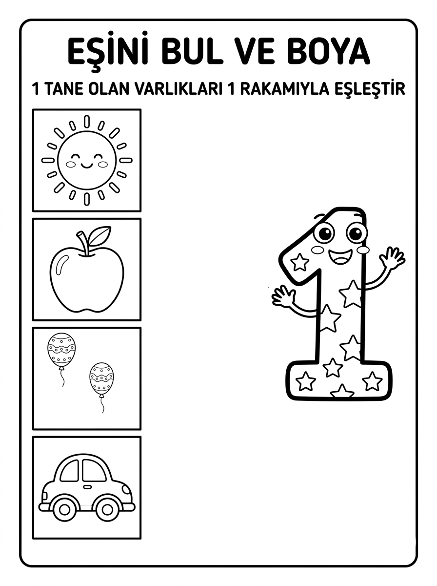 Kedileri Tanıyorum ve Hayvanları Koruyorum [1 Rakami] – 4 Calisma Eslestirme (36-48 Ay)