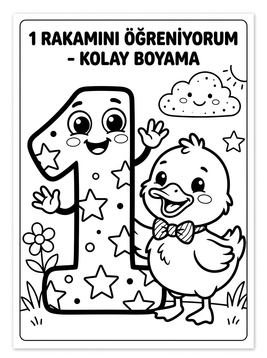 Bir rakamını öğreniyorum - 1 Boyama Kolay (36-48 Ay)