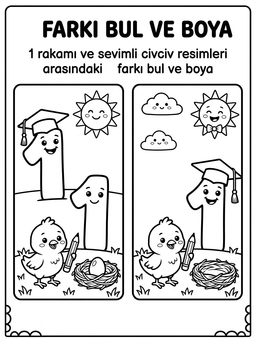 Bir rakamını öğreniyorum - 4 Calisma Farki Bul (36-48 Ay)