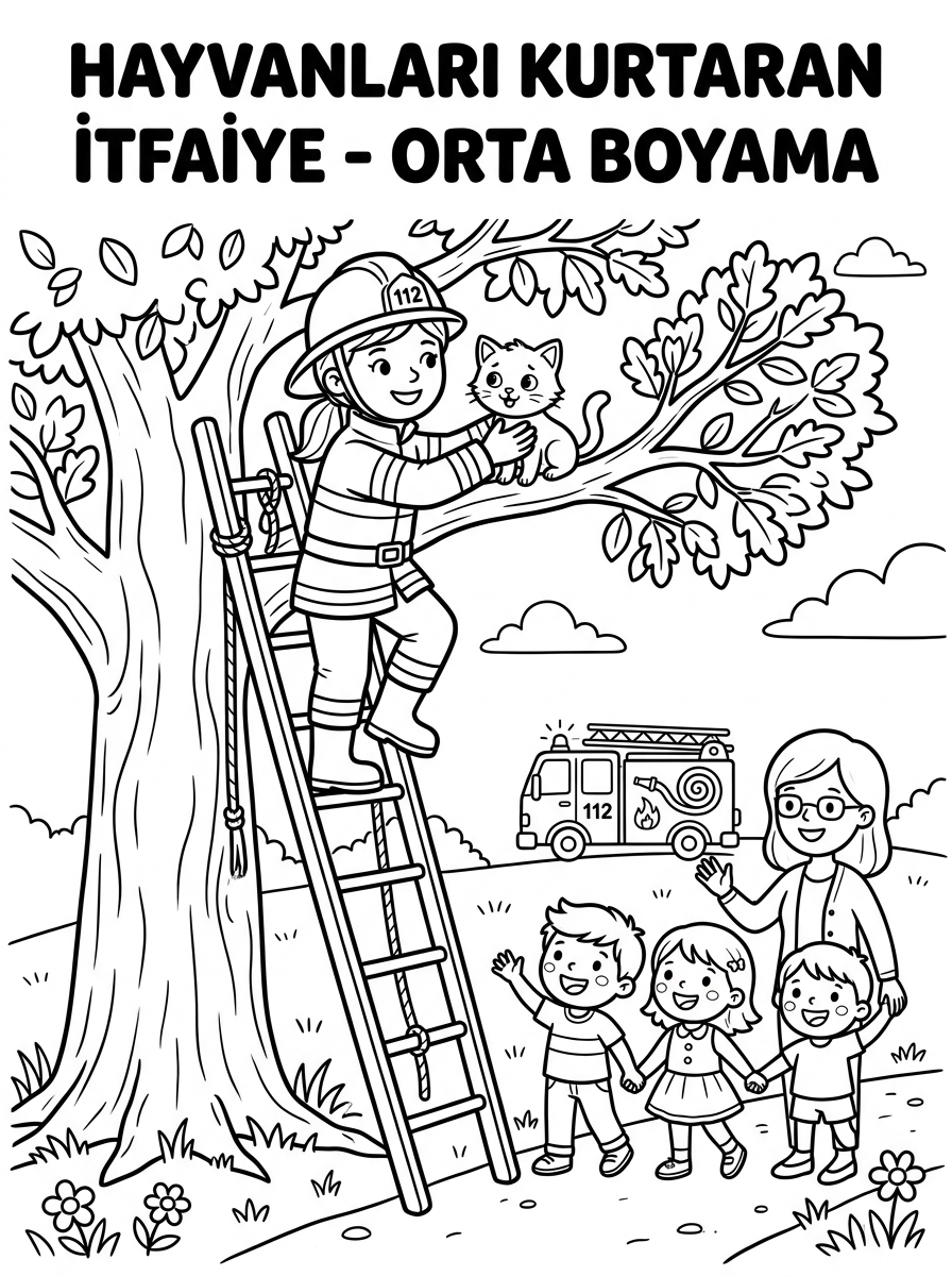 Kedileri Tanıyorum ve Hayvanları Koruyorum [Itfaiyeciler Neden Var] – 2 Boyama Orta (36-48 Ay)