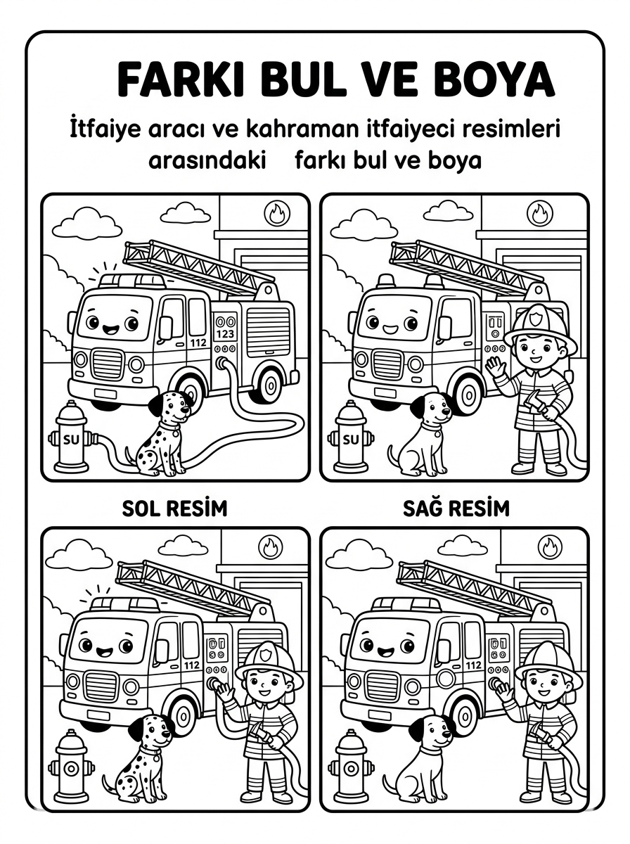 Kedileri Tanıyorum ve Hayvanları Koruyorum [Itfaiyeciler Neden Var] – 4 Calisma Farki Bul (36-48 Ay)
