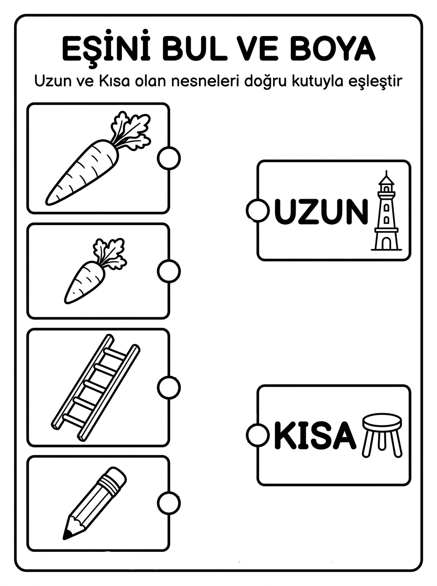 Zürafaları Tanıyorum + Uzun / Kısa Kavramı - 4 Calisma Eslestirme (36-48 Ay)