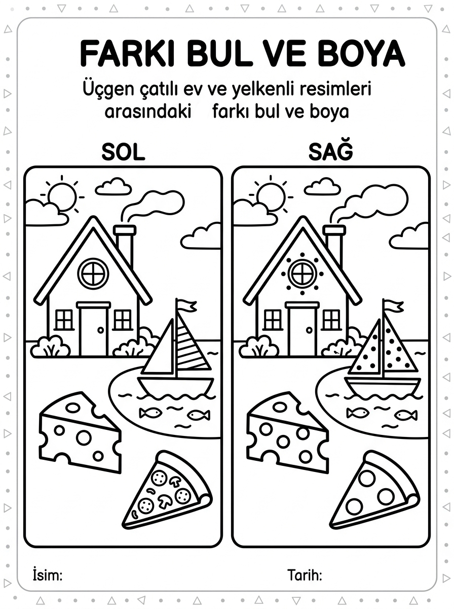 Evimizin çatısı üçgen - 4 Calisma Farki Bul (36-48 Ay)