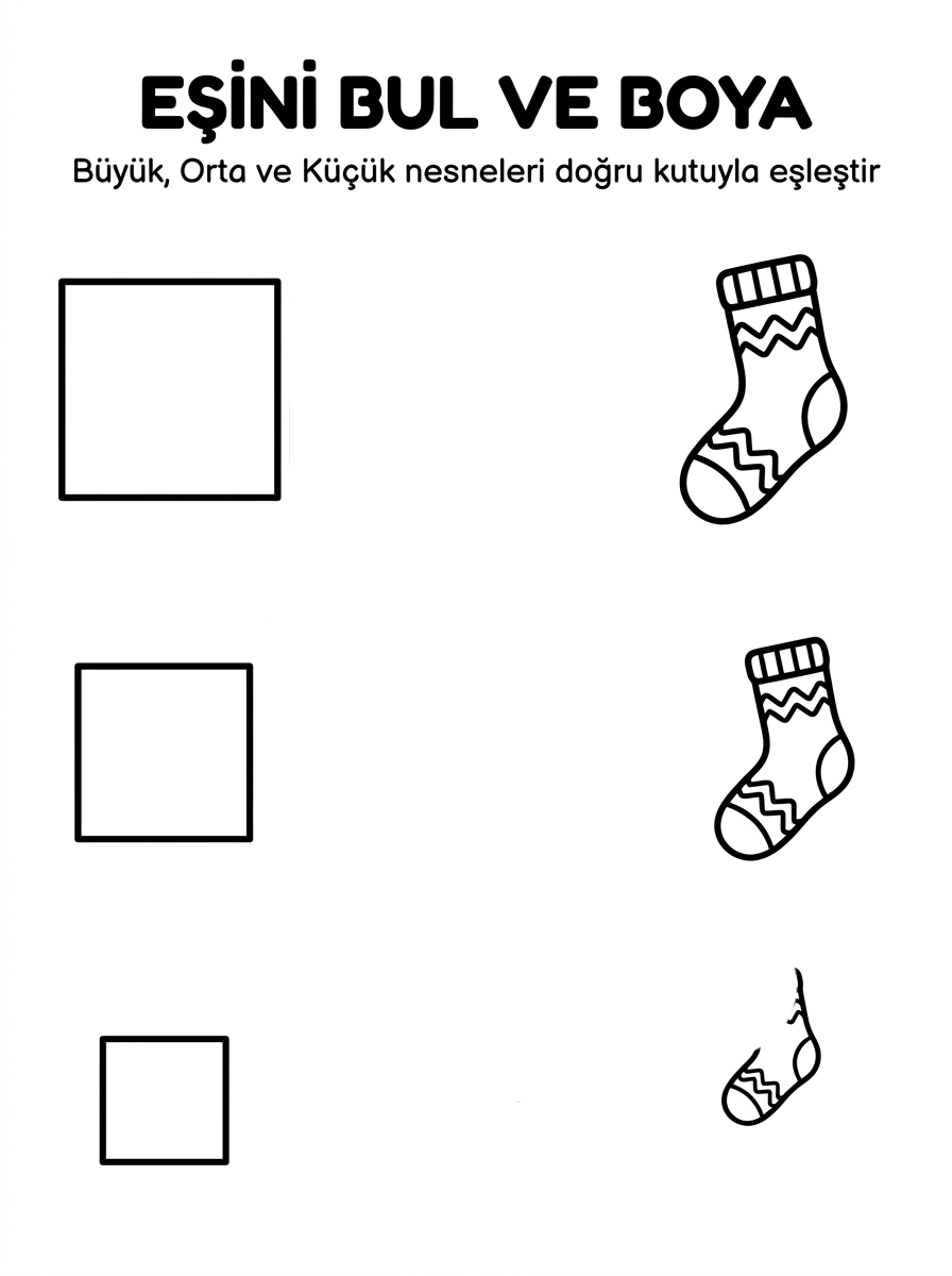 Büyük küçük kavramını öğreniyorum - 4 Calisma Eslestirme (36-48 Ay)