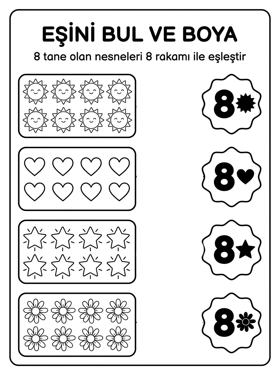 8 Sayısını Öğreniyorum (Yavru Ahtapot) - 4 Calisma Eslestirme (36-48 Ay)