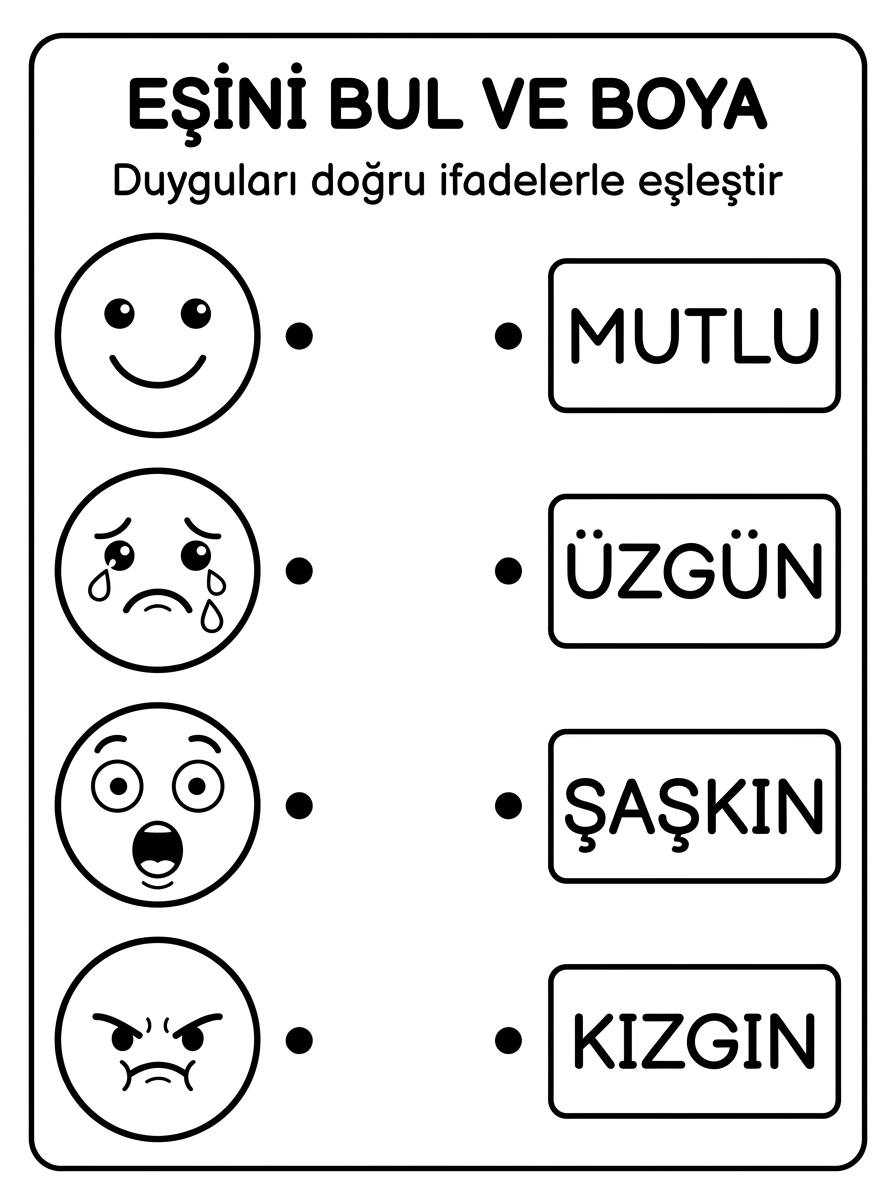 Duygular çeşit çeşit – 4 Calisma Eslestirme (36-48 Ay)