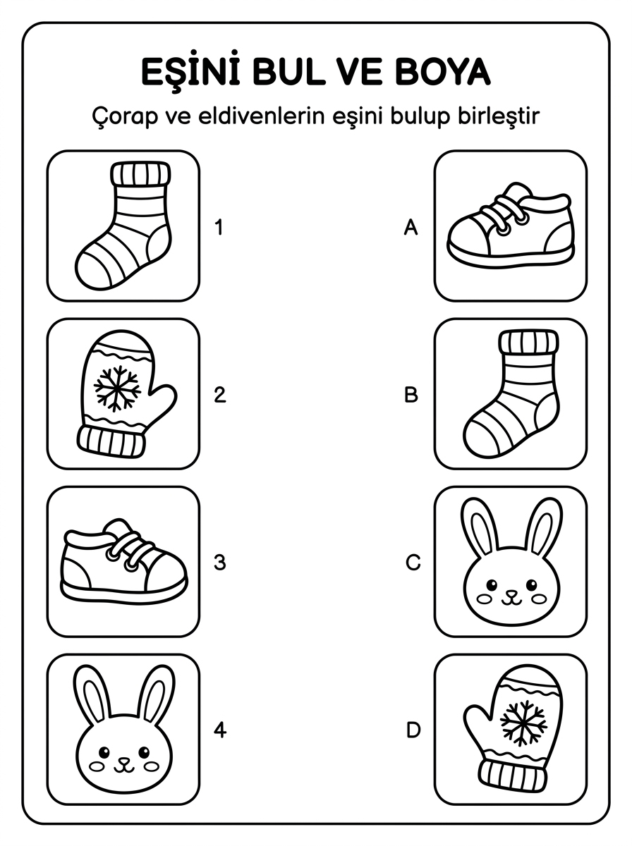 Tek-çift kavramını öğreniyorum – 4 Calisma Eslestirme (36-48 Ay)