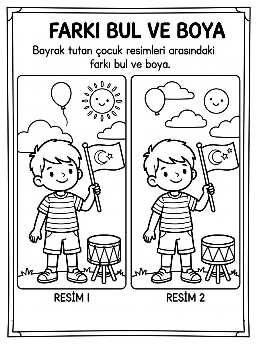 Vatanım ve bayrağım - 4 Calisma Farki Bul (36-48 Ay)
