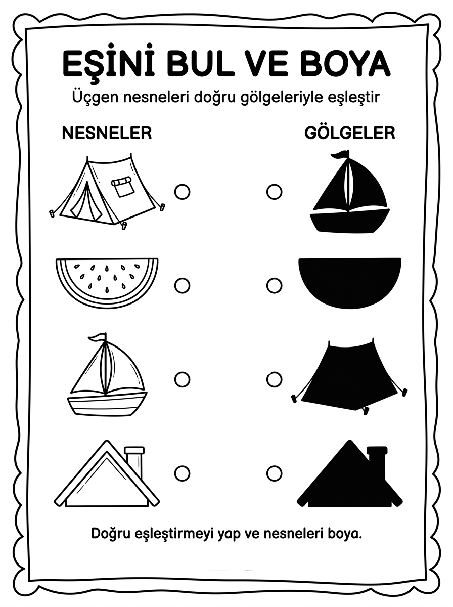 Kamp Ateşi ve Doğada Yaşam [Ucgen Sekli Ve Kenar Kose Kavr] – 4 Calisma Eslestirme (36-48 Ay)