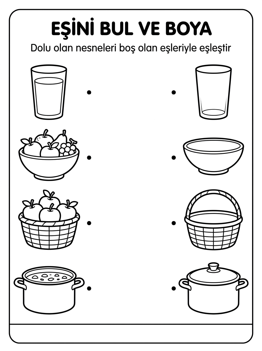 Boş-dolu kavramını öğreniyorum - 4 Calisma Eslestirme (36-48 Ay)