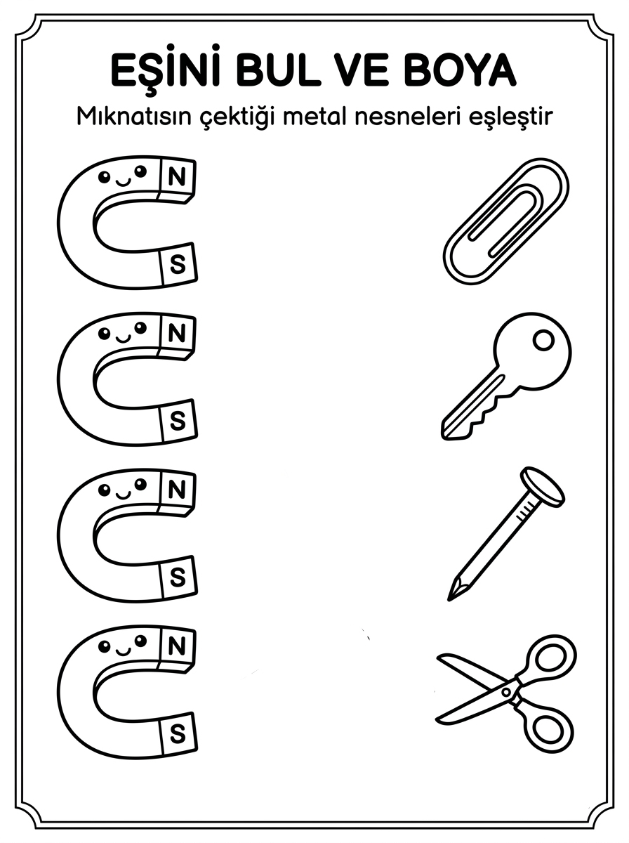 Mıknatıs öğreniyorum - 4 Calisma Eslestirme (36-48 Ay)