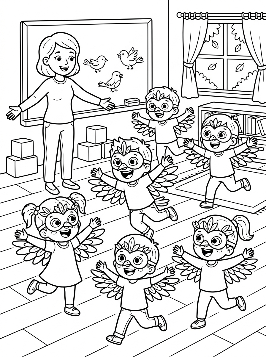 Minik Serçeler Partide Uçuyor (E Sesi) - 3 Boyama Cevre Sinif (36-48 Ay)