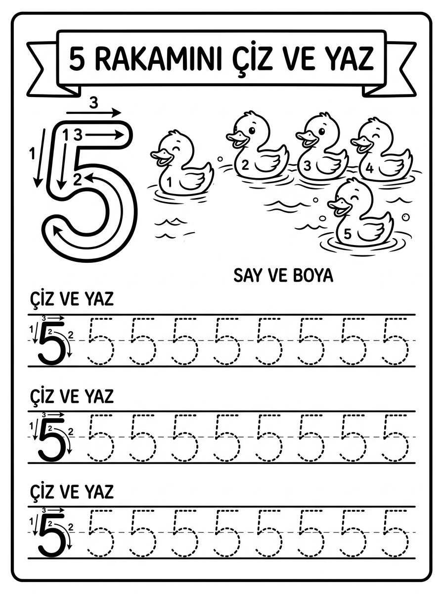 Salyangoz ve Sümüklü Böcek [5 Rakamini Ogreniyorum Bes Kuc] – 4 Calisma 5 Rakami Ciz Ve Yaz (36-48 Ay)
