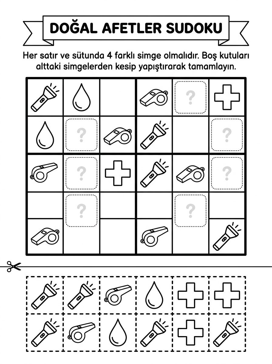 Doğal Afetler ve Deprem [Dogal Afetler Afet Farkindalig] - 6 Calisma Dogal Afetler Sudoku (48-60 Ay)
