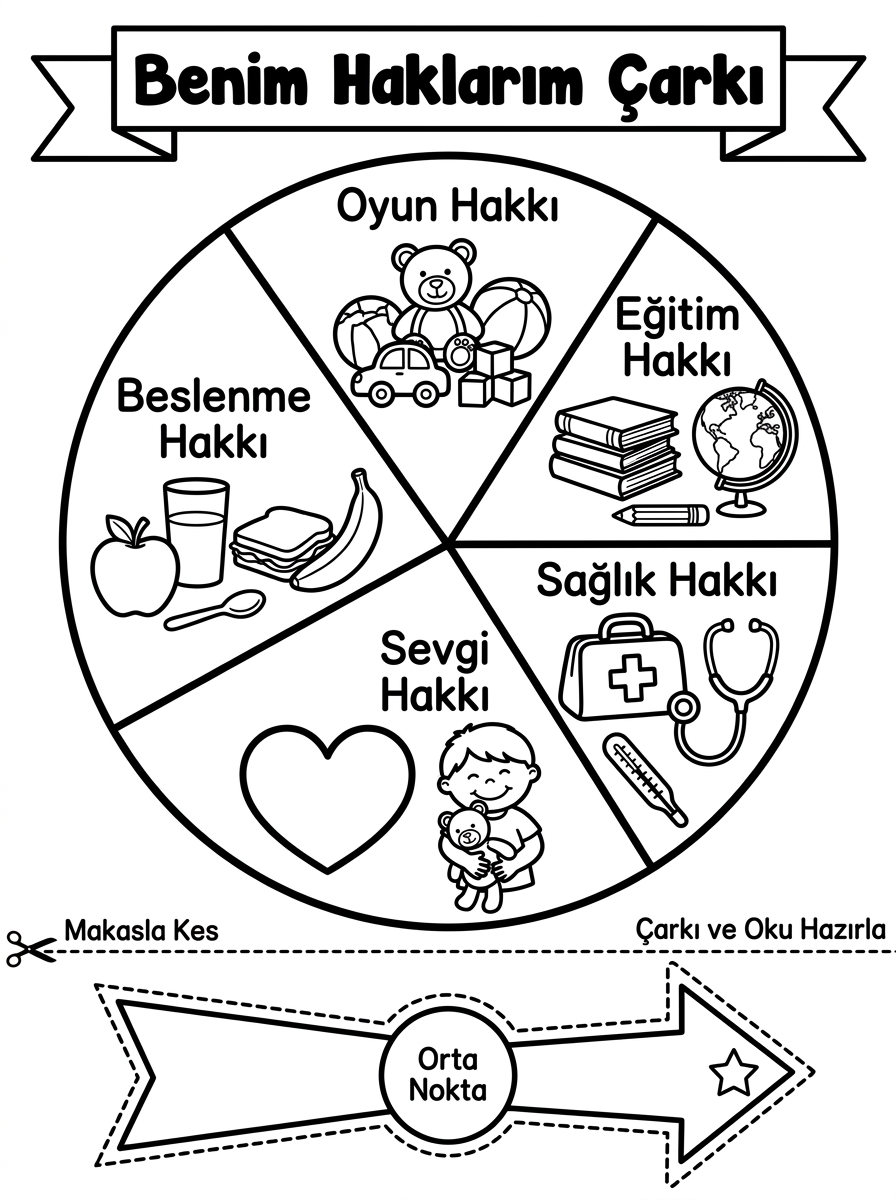 Çocuk Haklarını Ritimle Anlatıyorum - 4 Calisma Benim Haklarim Carki Sablonu (36-48 Ay)