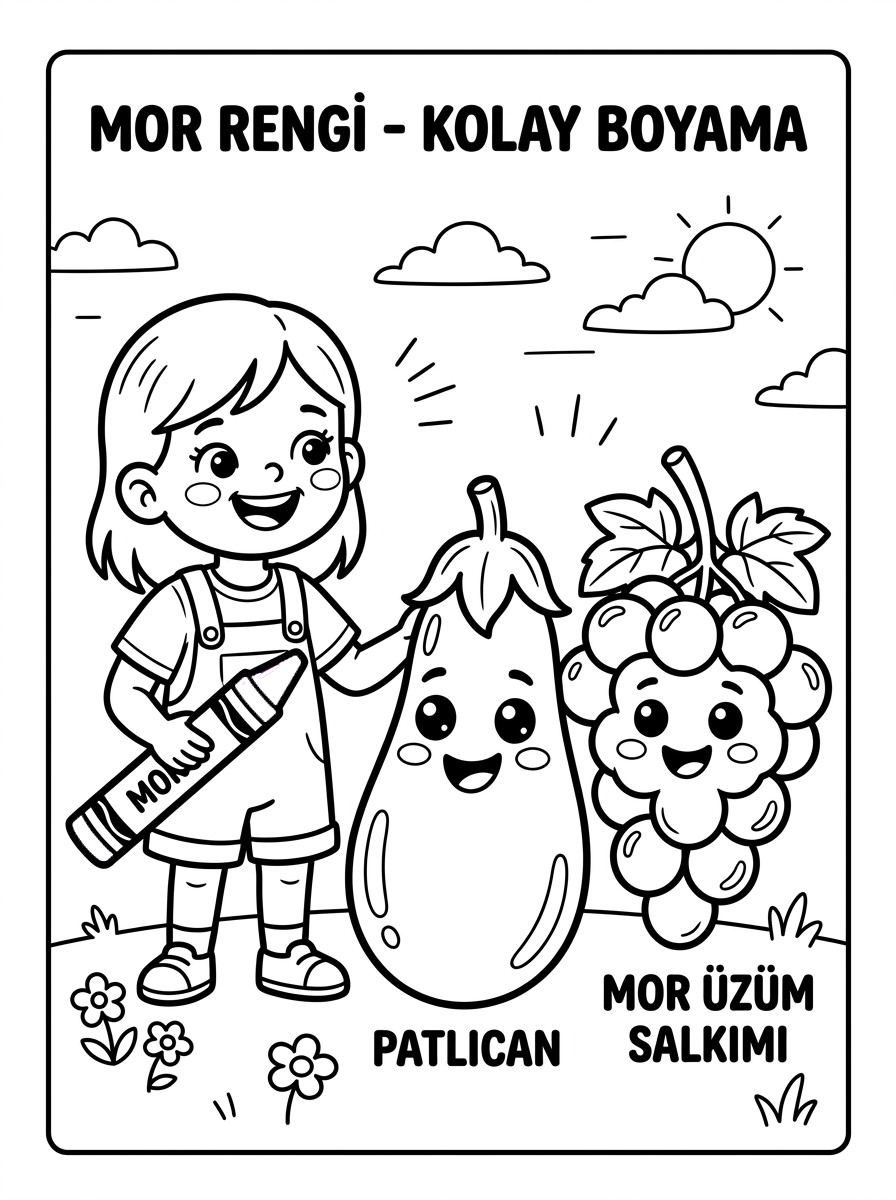 Mor Rengini Öğreniyorum - 1 Boyama Kolay (36-48 Ay)