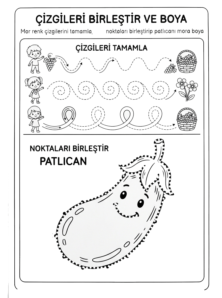 Mor Rengini Öğreniyorum - 7 Calisma Cizgi Takip (36-48 Ay)