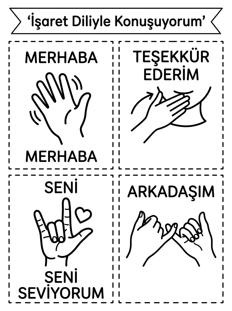 Farklılıklarımız Zenginliğimizdir + Engelliler Haftası - 4 Calisma Isaret Diliyle Konusuyorum Kart Sablonu (36-48 Ay)