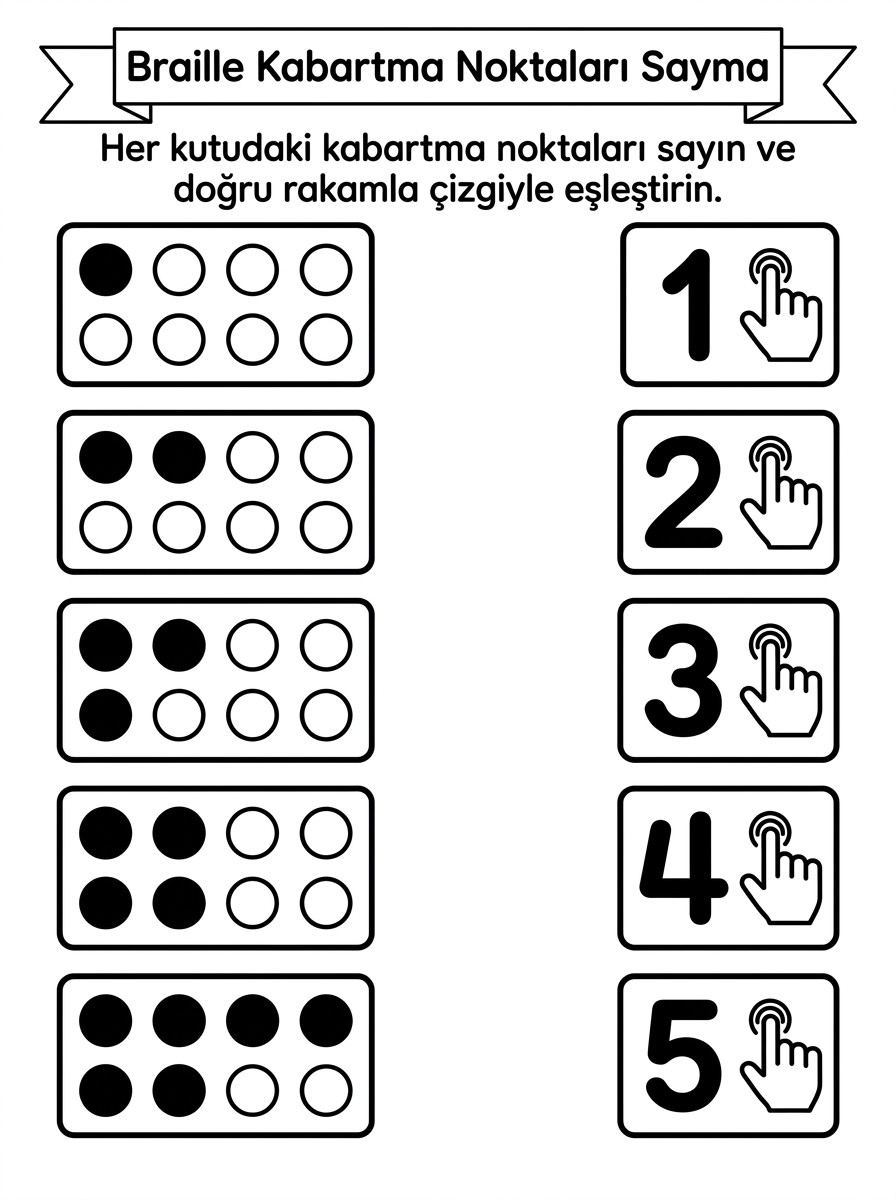 Farklılıklarımız Zenginliğimizdir + Engelliler Haftası - 5 Calisma Braille Kabartma Noktalari Sayma (36-48 Ay)