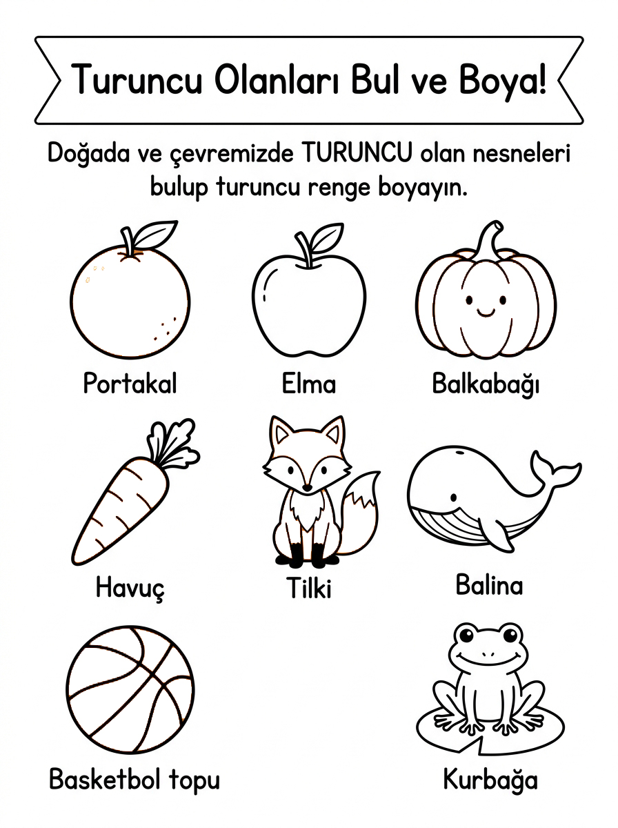 Turuncuya Dokun - 5 Calisma Turuncu Olanlari Bul Ve Boya (48-60 Ay)