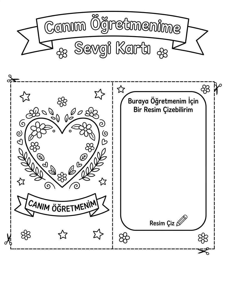 Sevgi Dünyayı Sarar - 4 Calisma Canim Ogretmenime Sevgi Karti Katlama Sablonu (36-48 Ay)