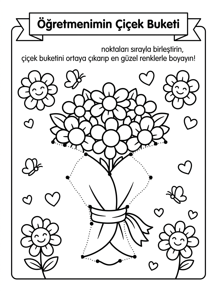 Sevgi Dünyayı Sarar - 6 Calisma Ogretmenimin Cicek Buketi Nokta Birlestir 1 10 (36-48 Ay)