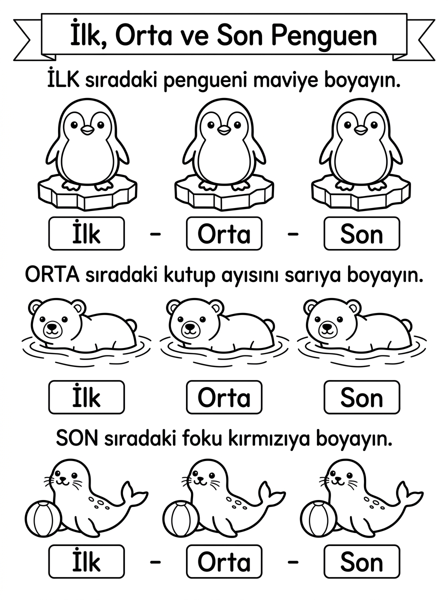 Kutup Hayvanları ve Kutup Ayıları [Penguenleri Ogreniyorum Daired] – 5 Calisma Ilk Orta Ve Son Penguen Siralamasi (36-48 Ay)