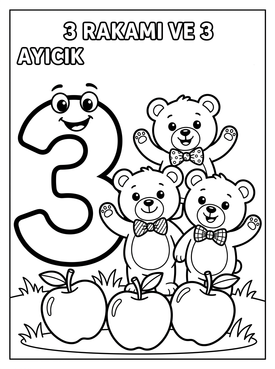 Üç rakamını öğreniyorum - 1 Boyama Kolay (36-48 Ay)