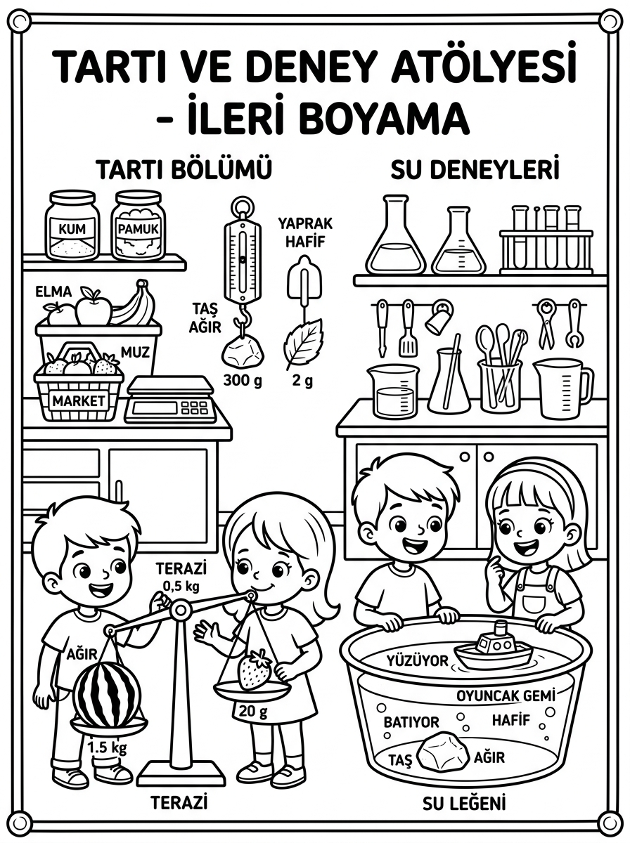 Ağır / Hafif Kavramı + Hikâye Kartı Hazırlama - 3 Boyama Zor (36-48 Ay)