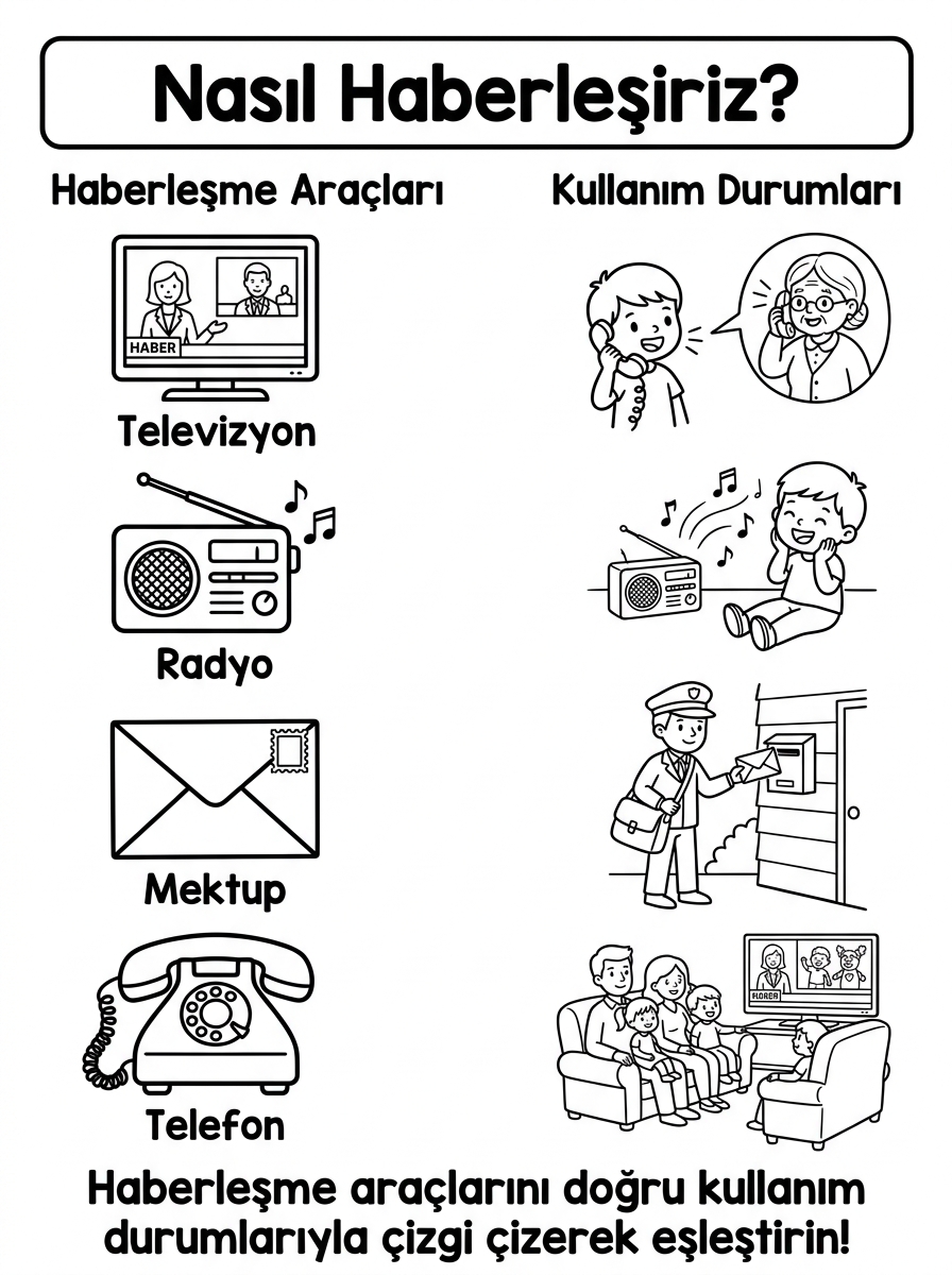 Haberleşme Araçları + İletişim - 5 Calisma Nasil Haberlesiriz Araclar Eslestirme (36-48 Ay)