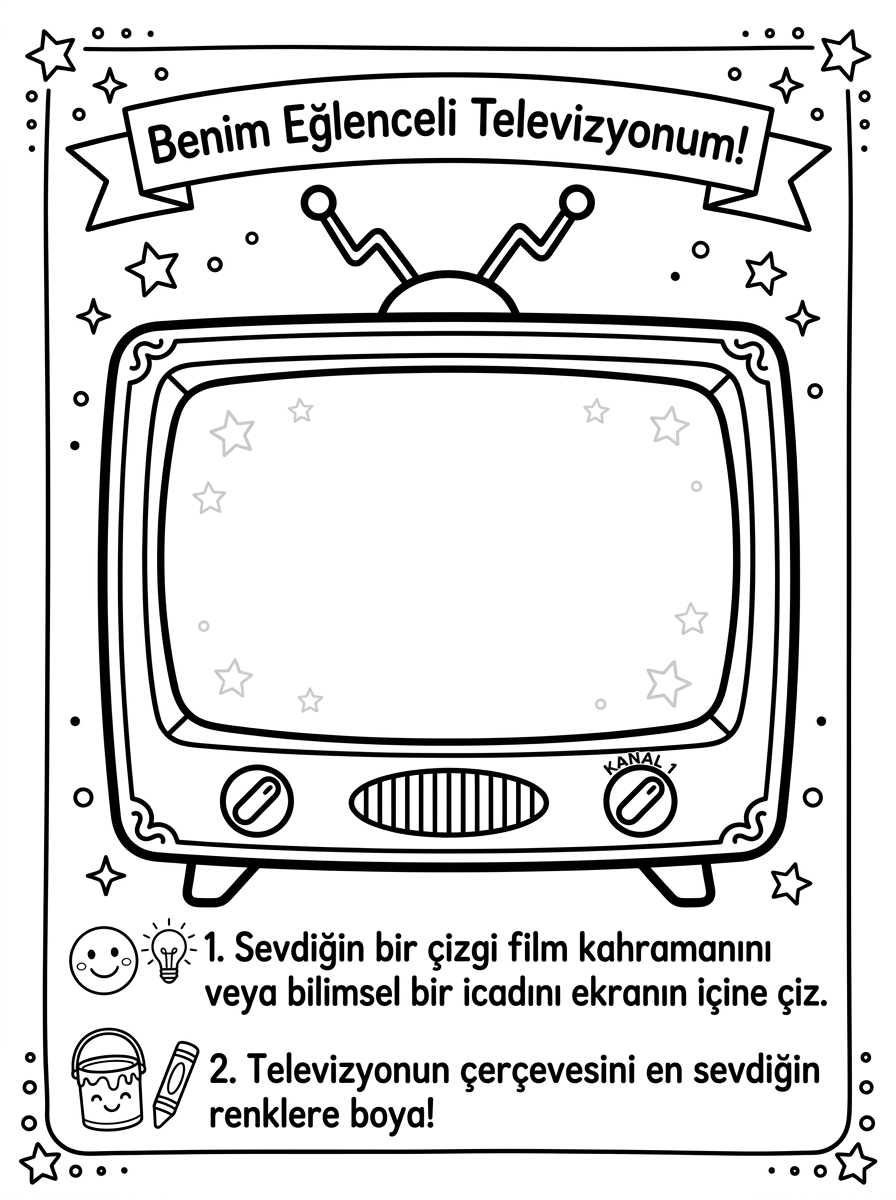 Haberleşme Araçları + İletişim - 6 Calisma Benim Eglenceli Televizyonum Cizim Sablonu (36-48 Ay)