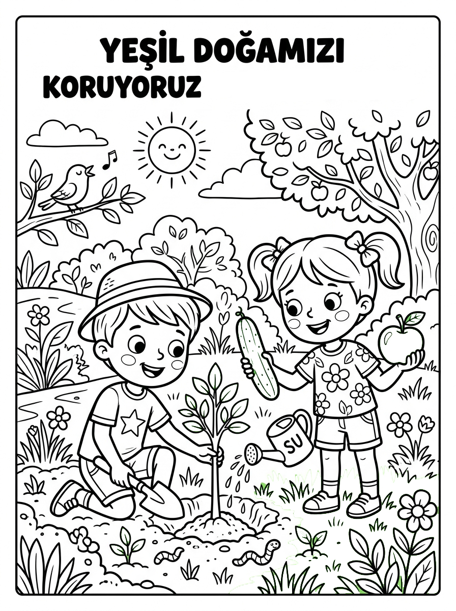 Yeşil Rengi Keşfi + Kurbağaları Tanıyorum - 2 Boyama Orta (36-48 Ay)
