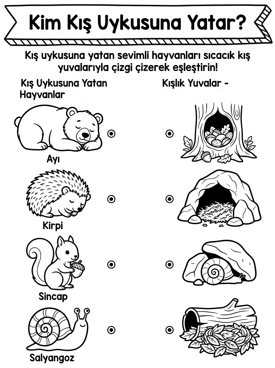 Salyangoz ve Sümüklü Böcek [Kumas Dokulari Ve Kis Uykusu D] – 5 Calisma Kim Kis Uykusuna Yatar Yuva Eslestirme (36-48 Ay)