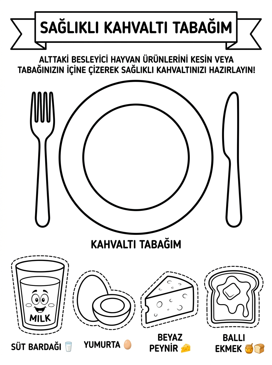 Çiftlik Hayvanlarını ve Yavrularını Öğreniyorum - 5 Calisma Saglikli Kahvalti Tabagim Kes Ciz (36-48 Ay)