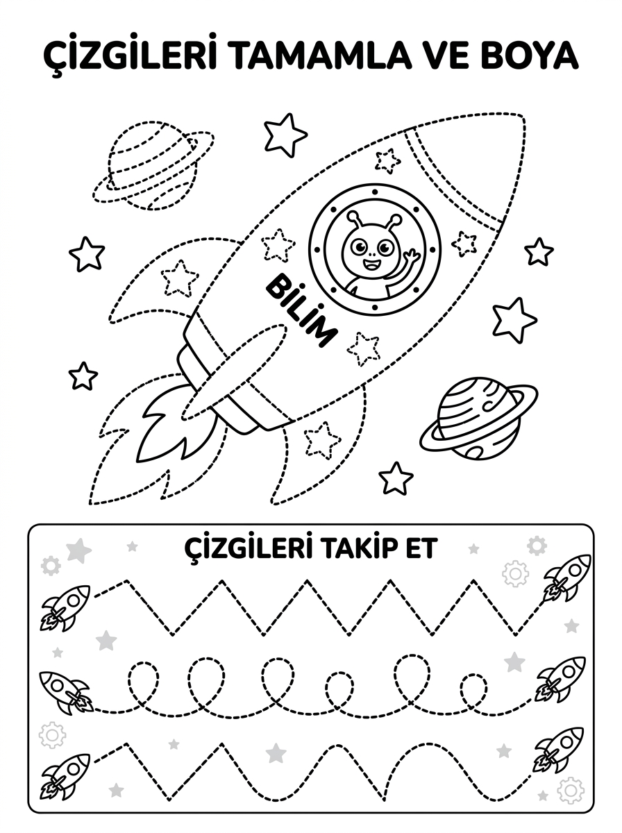 Bilim ve Teknolojinin Bilinçli Kullanımı - 7 Calisma Cizgi Takip (36-48 Ay)