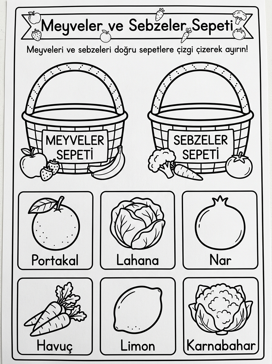 Kış Sağlığı ve C Vitamini (Vitamin Şenliği) - 4 Calisma Meyveler Ve Sebzeler Sepeti Siniflandirma (36-48 Ay)