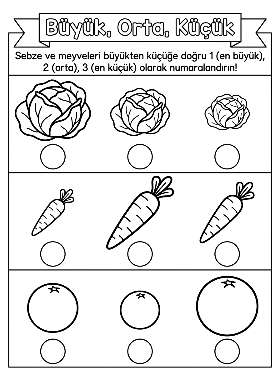 Kış Sağlığı ve C Vitamini (Vitamin Şenliği) - 5 Calisma Buyuk Orta Kucuk Boyut Siralamasi (36-48 Ay)