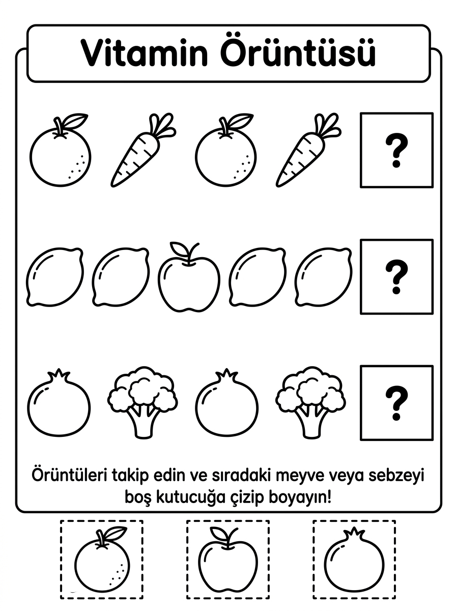 Kış Sağlığı ve C Vitamini (Vitamin Şenliği) - 6 Calisma Vitamin Oruntusu Ritmik Tamamlama (36-48 Ay)