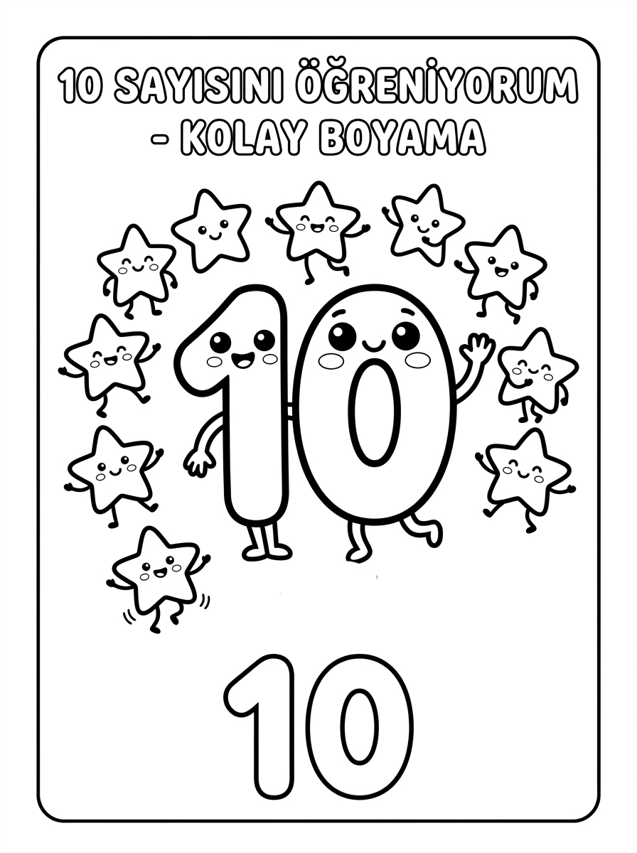 10 Sayısını Öğreniyorum - 1 Boyama Kolay (36-48 Ay)