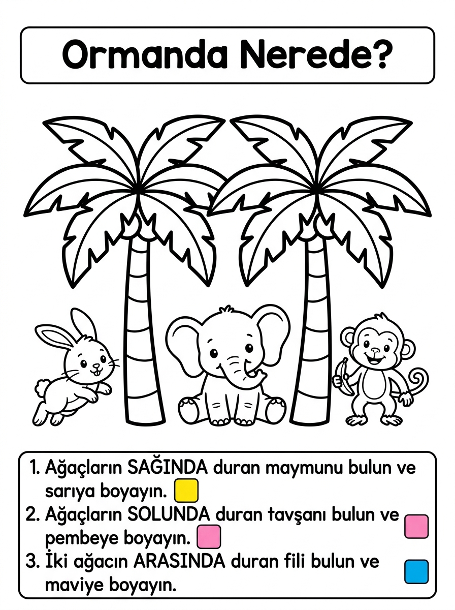 Kedileri Tanıyorum ve Hayvanları Koruyorum [Ormanlardaki Hayvanlar Kahrama] – 5 Calisma Ormanda Nerede Saginda Solunda Arasinda (36-48 Ay)