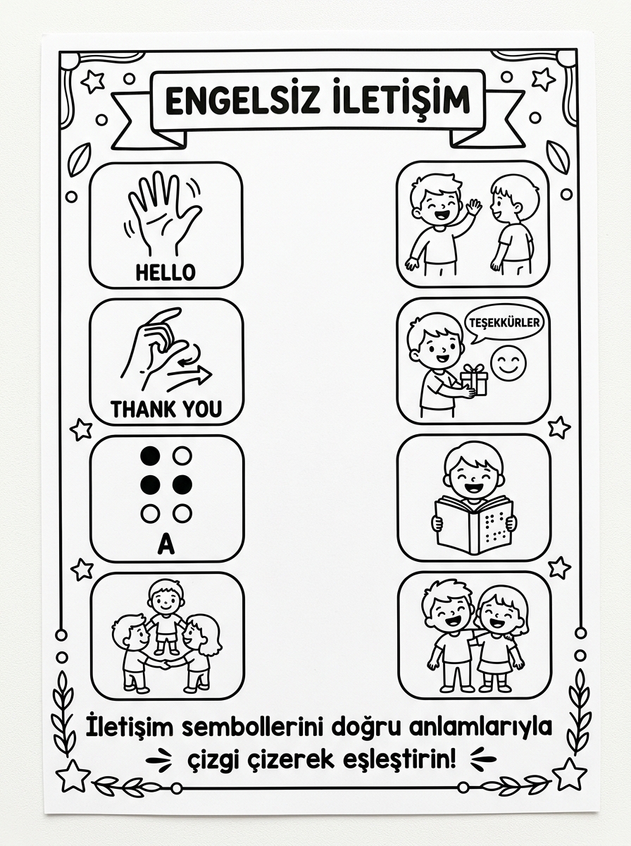 Dünya Otizm Farkındalık Günü – Farklı İletişim Yolları [Dunya Engelliler Gunu Engelsiz] - 4 Calisma Engelsiz Iletisim Isaret Dili Braille Eslestirme (36-48 Ay)