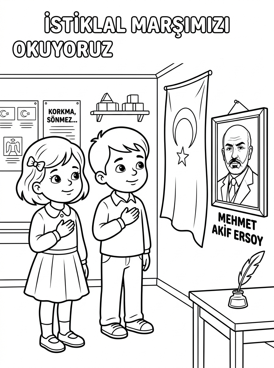 12 Mart İstiklâl Marşı'nın Kabulü ve Mehmet Akif Ersoy - 2 Boyama Orta (48-60 Ay)