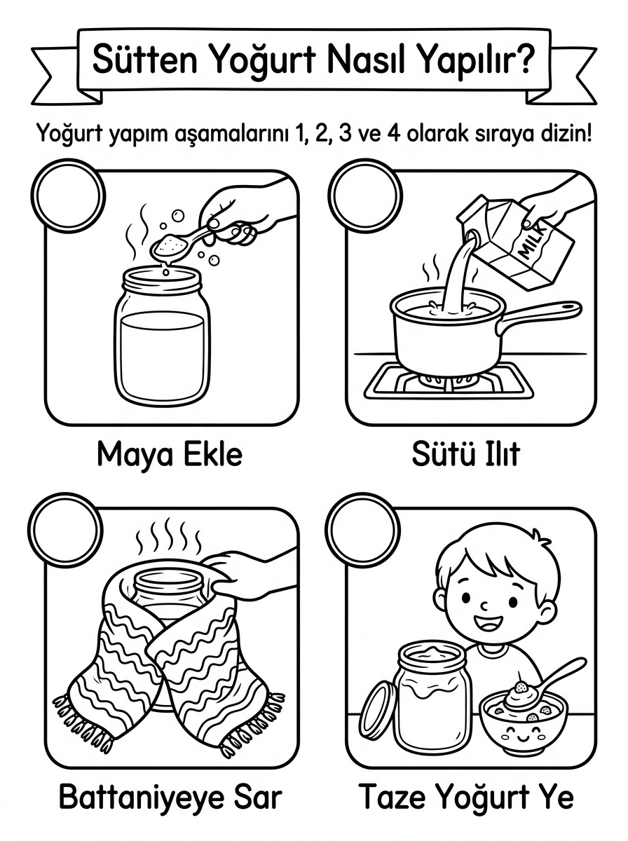 Kedileri Tanıyorum ve Hayvanları Koruyorum [I Sesini Ogreniyorum Yogurt Ya] – 5 Calisma Sutten Yogurt Nasil Yapilir Olay Siralamasi 1 4 (36-48 Ay)