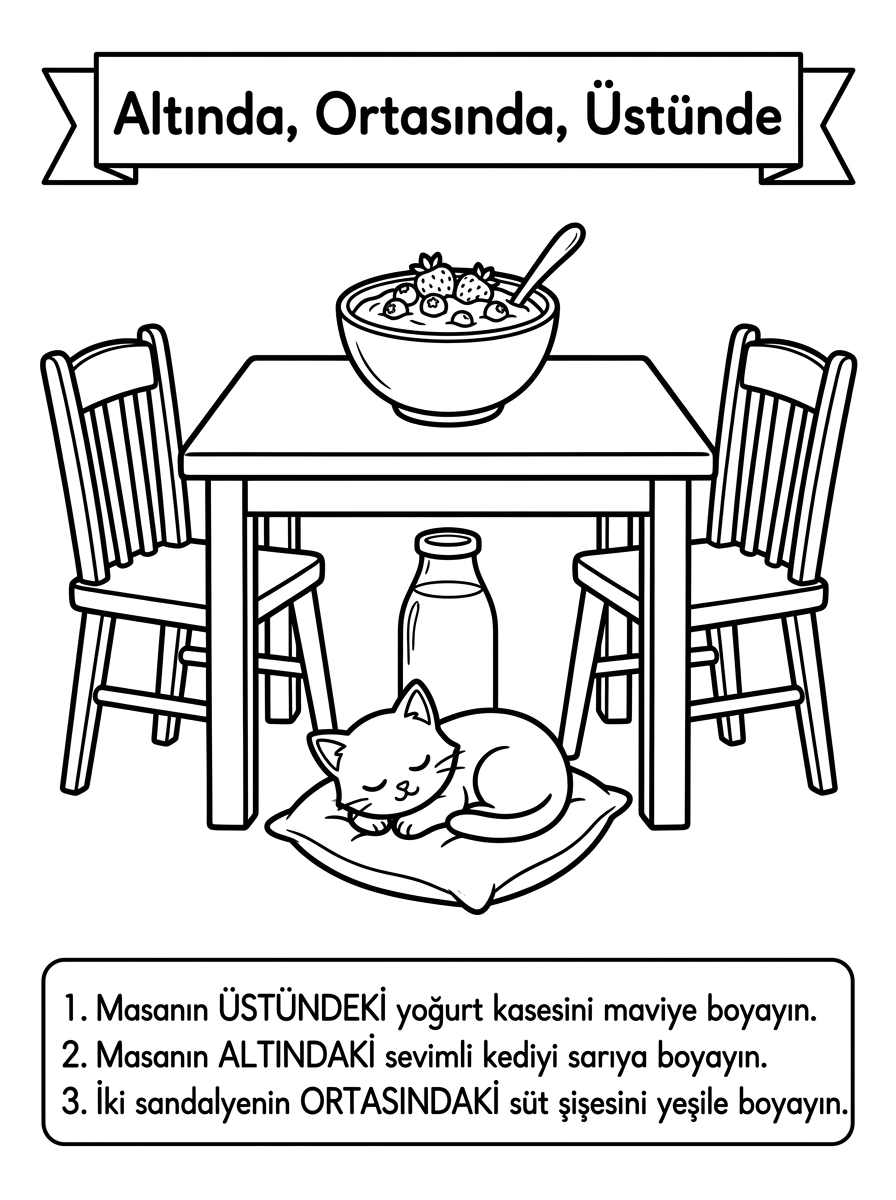 Kedileri Tanıyorum ve Hayvanları Koruyorum [I Sesini Ogreniyorum Yogurt Ya] – 6 Calisma Altinda Ortasinda Ustunde Mekanda Konum (36-48 Ay)