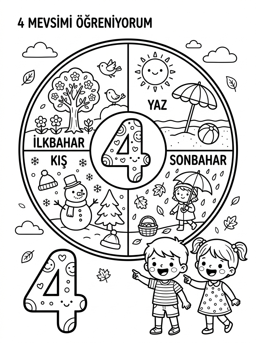 Kedileri Tanıyorum ve Hayvanları Koruyorum [Dort Rakamini Ogreniyorum] – 2 Boyama Orta (36-48 Ay)