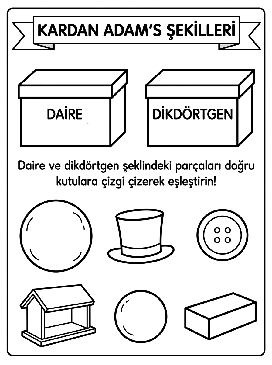 Kedileri Tanıyorum ve Hayvanları Koruyorum [Kar Geldi 8 Sayisi Kardan Adam] – 5 Calisma Kardan Adamin Sekilleri Daire Dikdortgen (36-48 Ay)